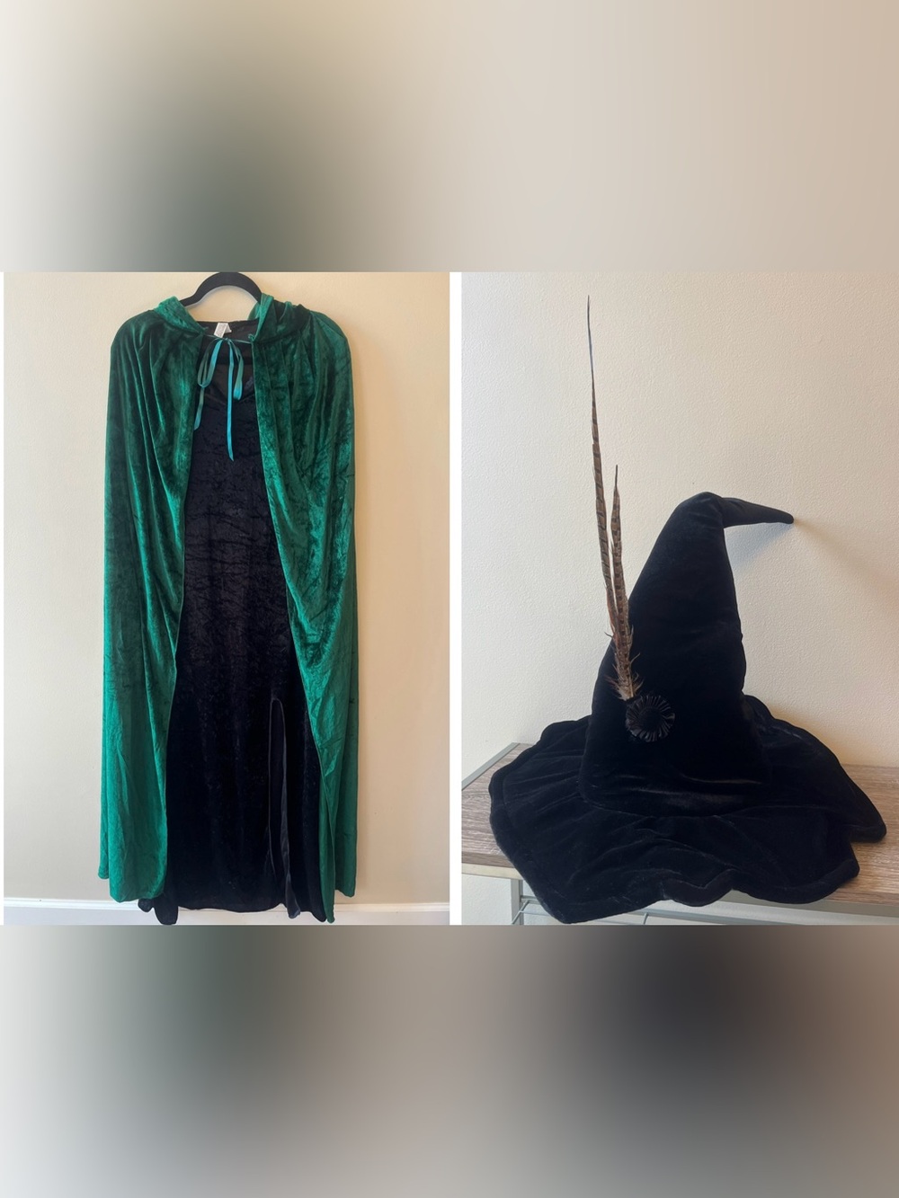 Witch Costume Professor McGonagall Harry Potter Dress Cape Hat Feather Medium